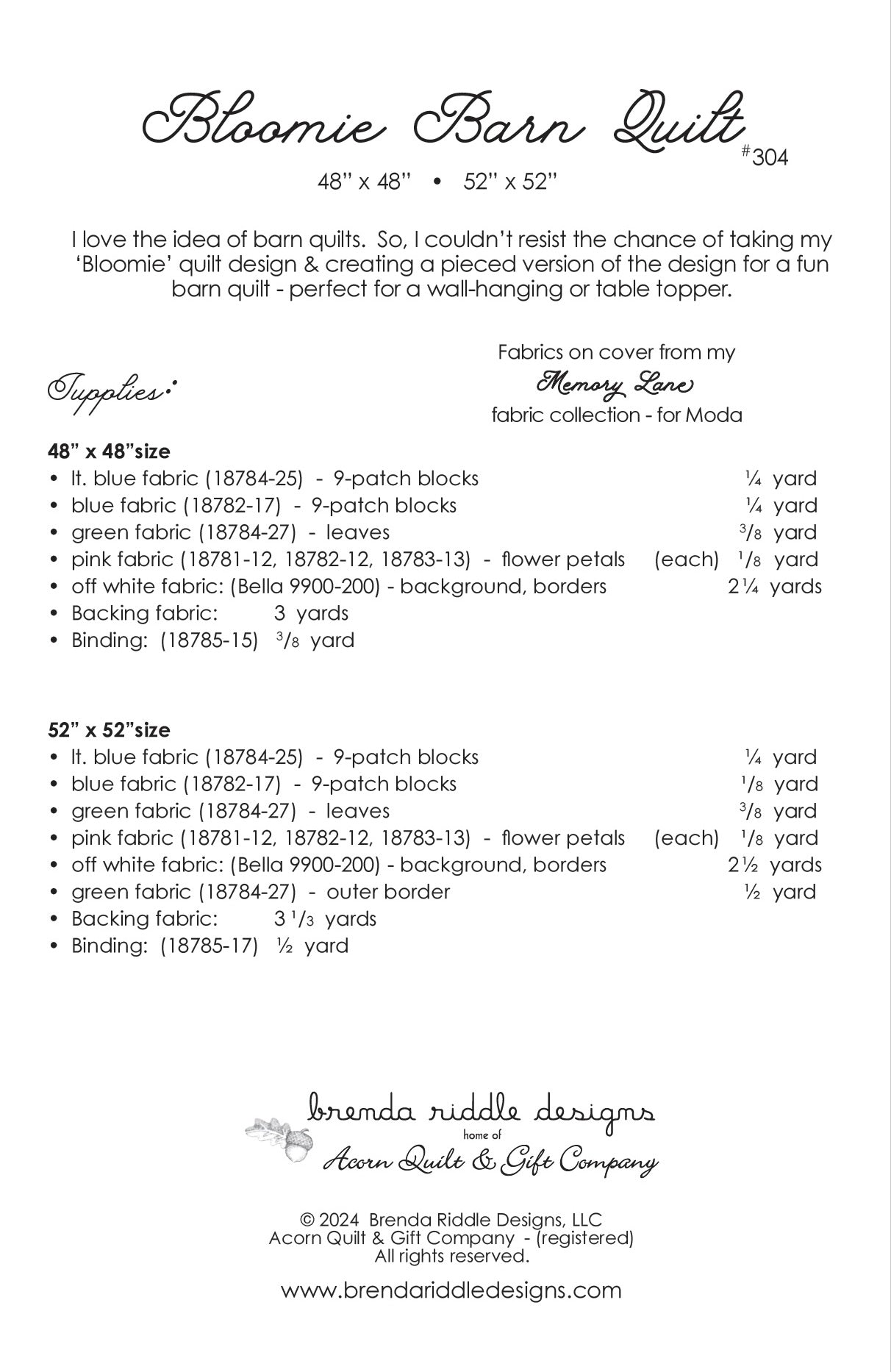 Bloomie Barn Quilt - PDF pattern – brenda riddle designs