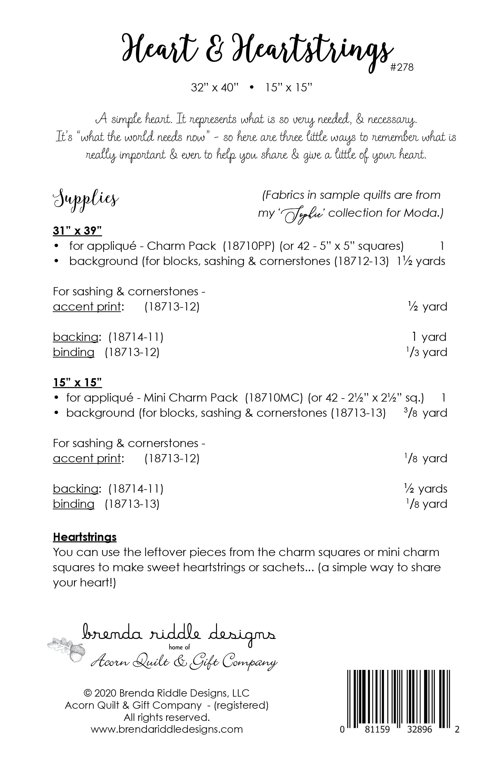 Hearts & Heartstrings - PDF pattern – brenda riddle designs