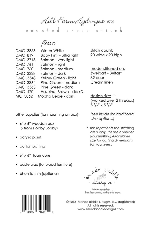 Hill Farm Hydrangea - cross-stitch PDF chart